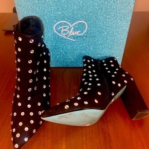 Elsie Black Suede Rhinestone Embellished Ankle Boots